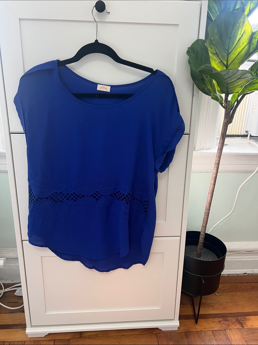 Petite Royal Blue Crochet-Trim Blouse - Women Tops
